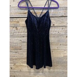 Honey and Rosie Women's Glitter Velvet Mini Above Knee Navy Blue‎ Dress Size XS